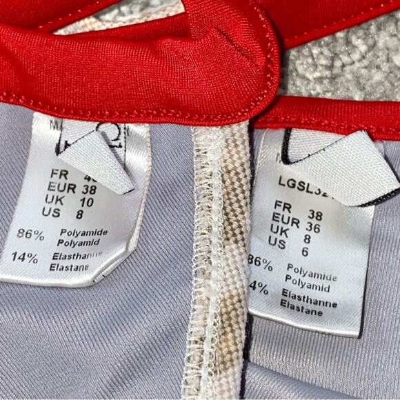 S AUTH VTG Christian Dior Tan Red Charm Trotter Logo Print Bikini Swimsuit - Picture 15 of 16